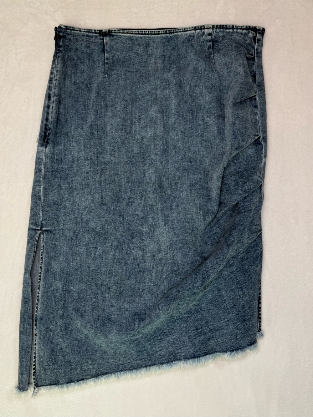 WL Wash Lab Women's Blue Denim Frayed Hem A-Line Diagonal Midi Skirt 32